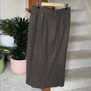 Vintage Country Shop Classic Brown Houndstooth Wool Lambswool Maxi Skirt